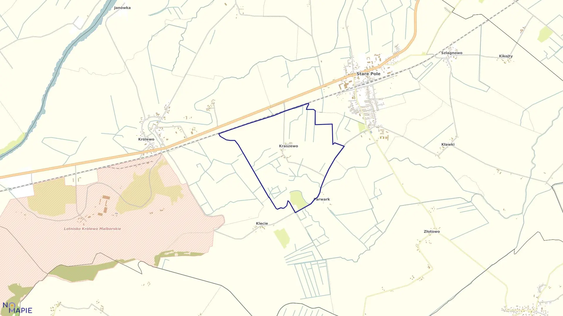 Mapa obrębu Kraszewo w gminie Stare Pole